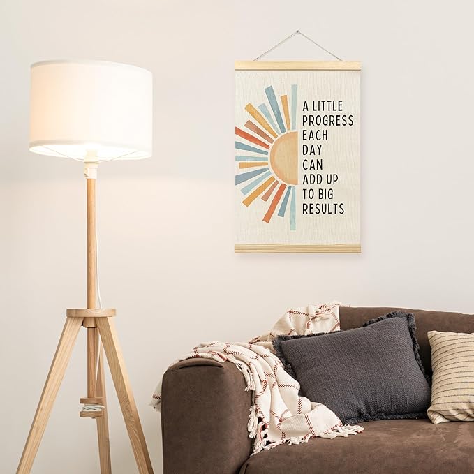 TLESKE Mental Health Inspirational Poster Hanger Frame, a Little Progress Each Day Special Education Wall Art Decor for Kids Room Classroom Therapy Counseling Office, Boho Sun Picture Prints, 16x24