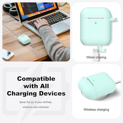 R-fun Compatible with AirPods Case Cover, Soft Silicone Protective Cover with Keychain for Women Men Compatible with Apple AirPods 2nd 1st Generation Charging Case, Front LED Visible,Turquoise