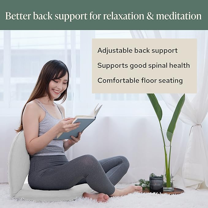 Mindful Modern Meditation Chair | Adjustable Floor Chair with Back Support | Padded Floor Seat for Posture Support and Comfort | Portable Folds Flat for Storage | Indoor/Outdoor Use | Classic White