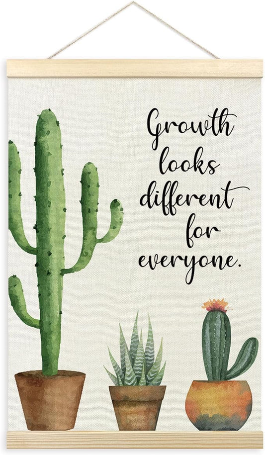 TLESKE Mental Health Cactus Poster Hanger Frame, Motivational Inspirational Hanging Wall Art Decor Framed for Therapy Counseling Office, Growth Looks Different for Everyone Wall Prints Picture, 16x24
