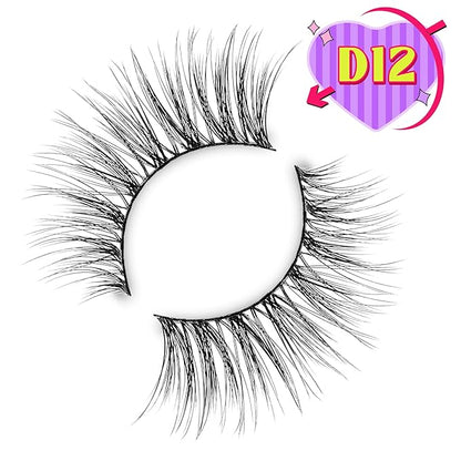 Onlyall Natural Lashes Wispy Lashes Natural Look False Eyelashes Natural Flared Eyelashes False Eye Lashes Soft Fluffy Lashes 7 Pairs D12 Flirty-13mm