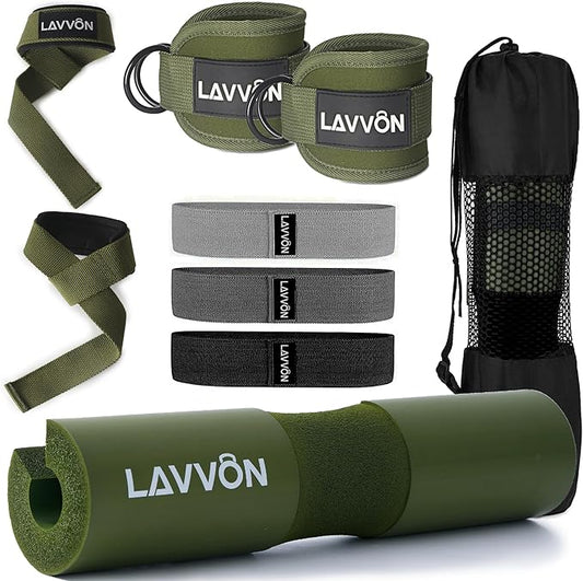 Barbell Pad Set for Hip Thrust 10Pcs- Squat Pad for Barbell Lunges & Bar Padding - Bench Press Standard Weight Bar Pad - with Ankle Straps, Wrist Straps for Weightlifting, 3 Lifting Strap