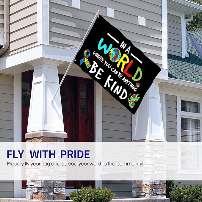 Autism Awareness Flag 3x5 Ft Outdoor Indoor In A World Where You Can Be Anything Be Kind Flags With Grommet Home House Garden Yard Banner Decorative Sign