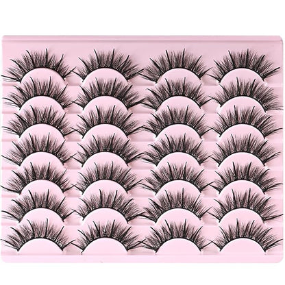 FARRED Wispy Lashes Hybrid Mink Eyelashes 14 Pairs Short Cat Eye Natural Fluffy False Eyelashes Faux Mink Strip Eye Lashes Pack for Daily Makeup (F17 | 8-16 mm)