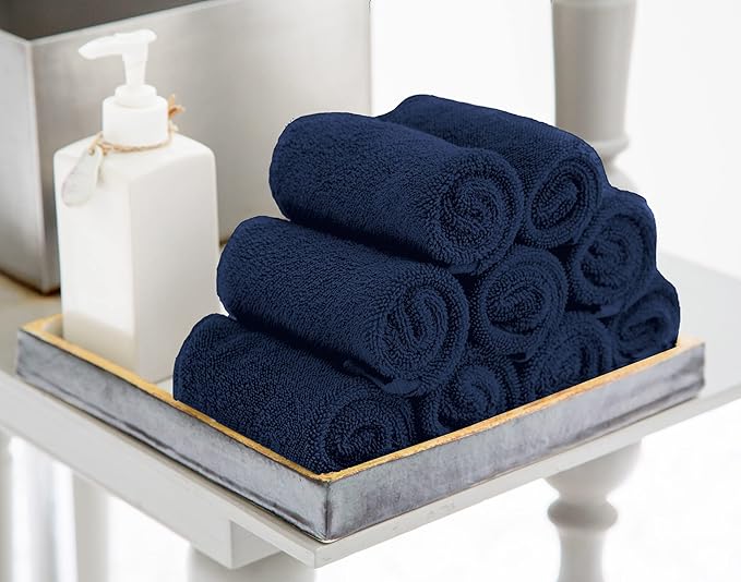 Utopia Towels 12 Pack Cotton Washcloths Set, 100% Ring Spun Cotton, Premium Flannel Face Cloths, Highly Absorbent and Soft Feel Fingertip Towels, Navy