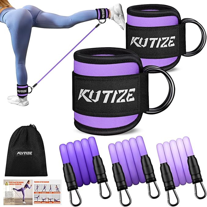 Ankle Resistance Bands with Cuffs for Women & Men - 3-Level Adjustable Leg & Glute Workout Equipment, Portable Home Gym Exercise Bands for Kickbacks, Hip Thrusts, Yoga, Strength Training