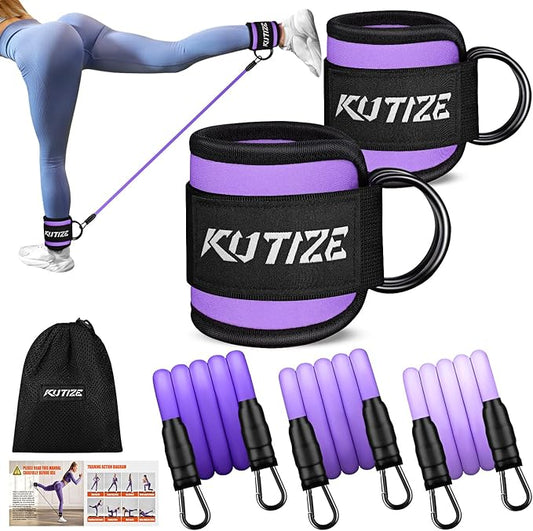 Ankle Resistance Bands with Cuffs for Women & Men - 3-Level Adjustable Leg & Glute Workout Equipment, Portable Home Gym Exercise Bands for Kickbacks, Hip Thrusts, Yoga, Strength Training