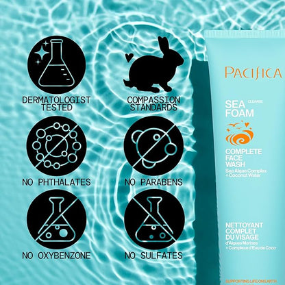Pacifica Beauty Sea Foam Face Cleanser, Daily Gentle Foaming Face Wash, With Coconut Water + Sea Algae Complex, Removes Makeup, For Combination and Oily Skin, Vegan and Cruelty Free, Clean Skin Care