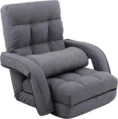 FLOGUOR 14-Position Adjustable Floor Chair, Chaise Lounge Indoor, Folding Lazy Sofa with Armrests and a Pillow Padded Adults Gaming Chairs for Living Room, Bedroom Factory Price,8803 (Grey)