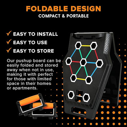 Foldable Push Up Board - Home Workout Equipment with Color-Coded System - Multi-Functional Push-Up Stands for Strength Training, Chest, Arms & Core - Portable Gym for Men & Women