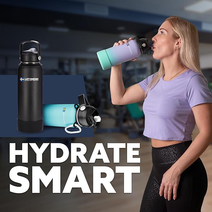 LUFT SWEDEN 32 oz Sky Blue Insulated Water Bottle with Straw Lid – Leakproof Stainless Steel, Dishwasher Safe – Reusable Double Wall Gym Thermos – BPA-Free & Sweatproof Cold Drink Bottle