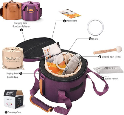 TOPFUND 440 Hz Violet B Note Crystal Singing Bowl Crown Chakra 8 Inch with Heavy Duty Carrying Case and Suede Mallet