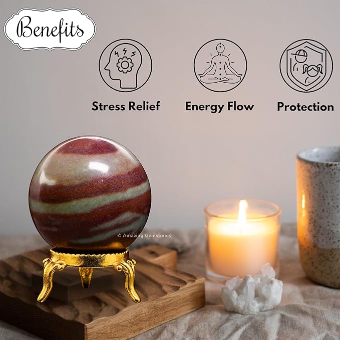 Amazing Gemstone Narmada Shiva Lingam Crystal Ball with Stand - 2" Inches Crystal Sphere Meditation Balls for Witchcraft and Decorative Balls