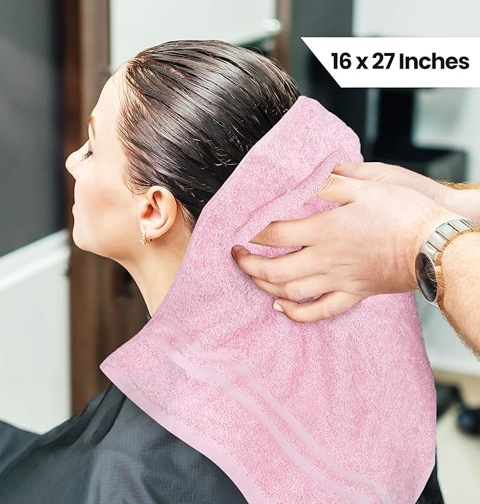 Utopia Towels Cotton Bleach Proof Salon Towel 16 by 27 inches, Bleach Safe Gym 100% Cotton Hand Towel, 12 Pack, Pink