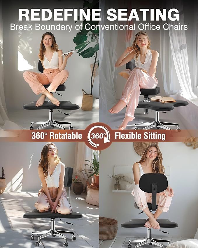 PYY Cross Legged Office Chair - ADHD Chairs for Adults Meditation with Wheels, Kneeling Chair Adjustable Height Ergonomic Fidget Squatting for Home and Office Black