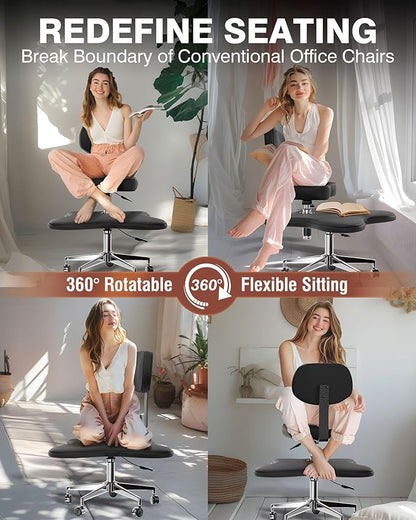 PYY Cross Legged Office Chair - ADHD Chairs for Adults Meditation with Wheels, Kneeling Chair Adjustable Height Ergonomic Fidget Squatting for Home and Office Black