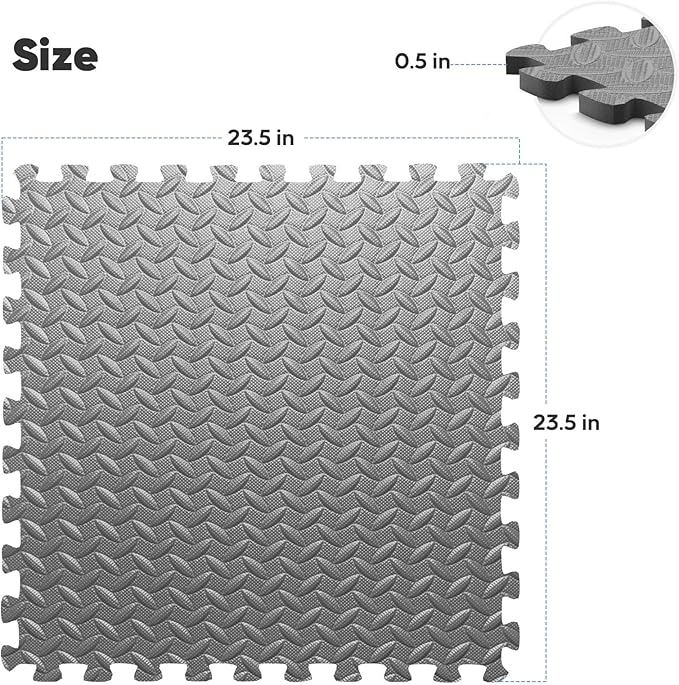 Home Gym Mat, Puzzle Exercise Mat, EVA Interlocking Foam Floor Tiles for Home Workout Equipment and Kids' Play Areas -, 24 in x 24 in x ½ in, Grey 36 Tiles