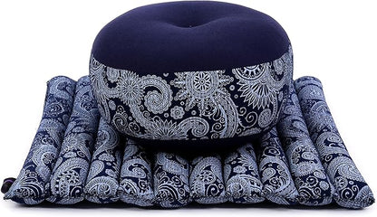 Leewadee Meditation Cushion Set – 1 Small Zafu Yoga Pillow and 1 Small Roll-Up Zabuton Mat Filled with Kapok
