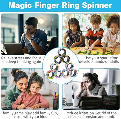 12Pcs Magnetic Rings Fidget Toys Spinner Set Easter Basket Stuffers,Finger Magnet Rings Endless Hours of Fun ADHD Stress Relief Fidget Spinner for Relieve Anxiety Birthday for Adults Teens Kids