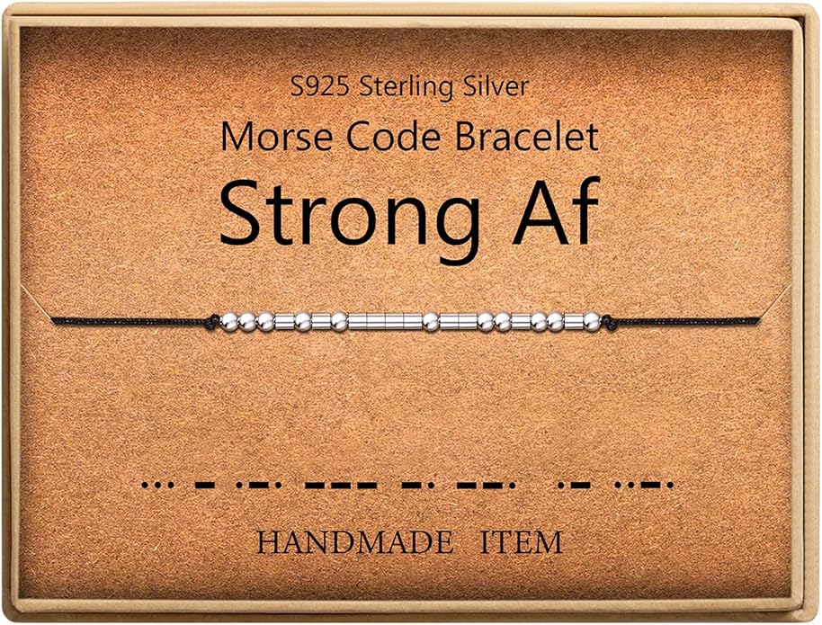 KGBNCIE Morse Code Bracelet for Women Sterling Silver Beads on Silk Cord Secret Message Fuck Friendship Inspirational Encouragement Bracelet Gift for Her