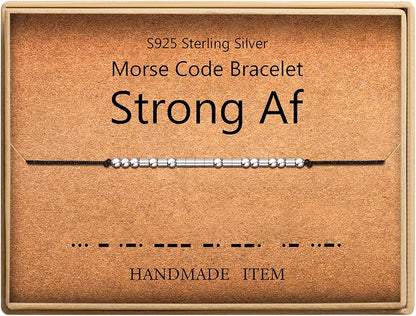 KGBNCIE Morse Code Bracelet for Women Sterling Silver Beads on Silk Cord Secret Message Fuck Friendship Inspirational Encouragement Bracelet Gift for Her