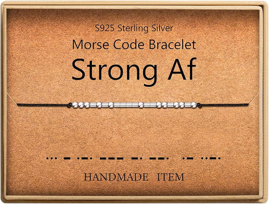 KGBNCIE Morse Code Bracelet for Women Sterling Silver Beads on Silk Cord Secret Message Fuck Friendship Inspirational Encouragement Bracelet Gift for Her