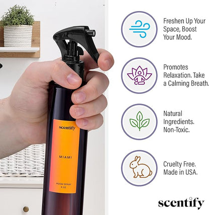 Scentify Miami Odor Neutralizing Room Spray – Luxury Cashmere, Floral & Musky Wood Fragrance, Instant Odor Eliminator for Home, Office & Car – 6 oz