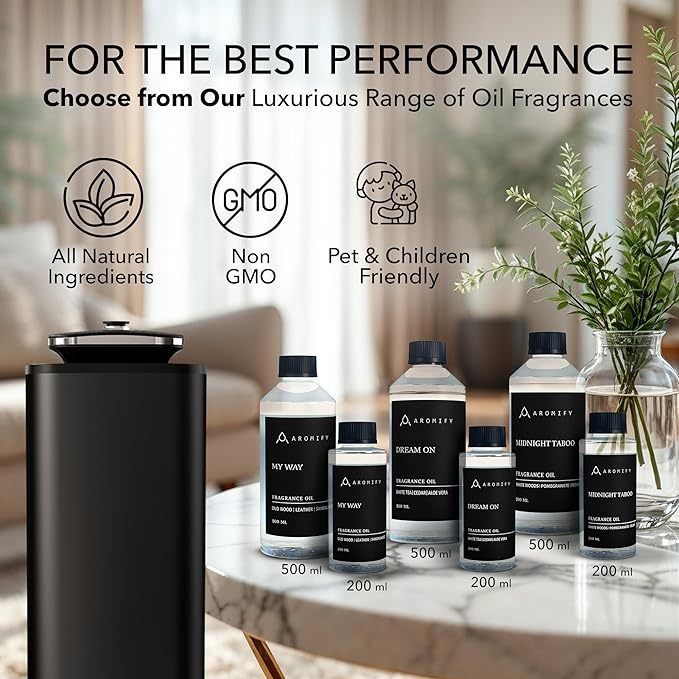 Tower Home Scent Diffuser, Covers 3500 Sq Ft, Essential Oil Diffuser for Home, Office & Spa, Waterless Aromatherapy Diffuser, Bluetooth, Quiet, Scheduled Timer, Black (Oil Sold Separately)
