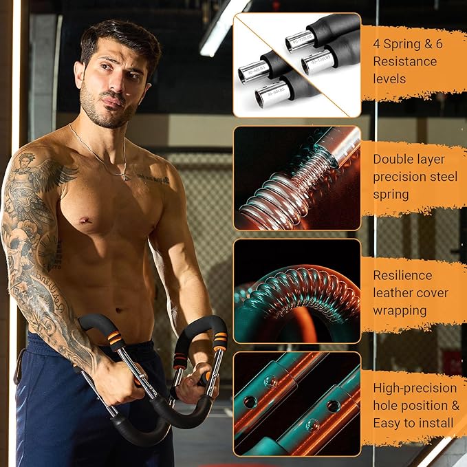 Twister Arm Trainer, Adjustable 6 Resistance Levels(30-120lb) Twister Arm Chest Exerciser with 4 Springs & Poster for Men & Women, Chest Workout Device Equipment for Chest Clip Muscle & Arm Strength
