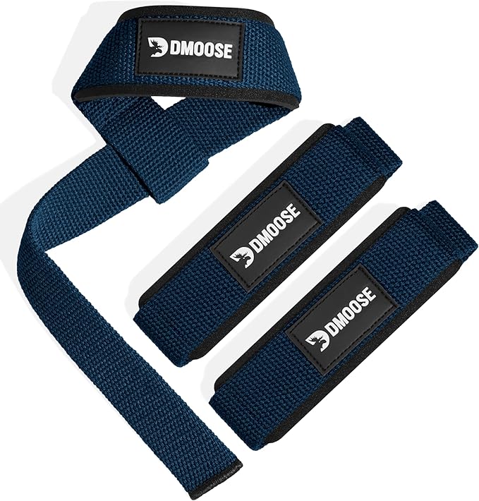 DMoose Fitness Lifting Straps 24" (Pair) - 5mm Padded Durable Wrist Straps for Weightlifting & Powerlifting - Cotton Lifting Strap with Silicone Grip for Men & Women - Deadlift Strap for Gym Workout