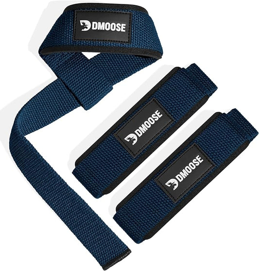 DMoose Fitness Lifting Straps 24" (Pair) - 5mm Padded Durable Wrist Straps for Weightlifting & Powerlifting - Cotton Lifting Strap with Silicone Grip for Men & Women - Deadlift Strap for Gym Workout