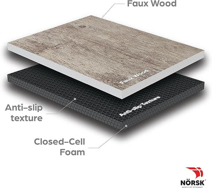 Décor by NÖRSK Reversible Interlocking Faux Wood Foam Floor Tiles, 24 X 24 X .47", 4-Pack, 16 Square Feet, Driftwood/Black