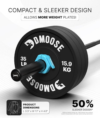 DMoose Fitness Barbell Clips 2 Inch (Pair) - Quick Release Olympic Barbell Clamps & Collars with Anti Slip TRP Grip for Secure Weightlifting and Powerlifting - Weight Clips for Bars at Home or Gym