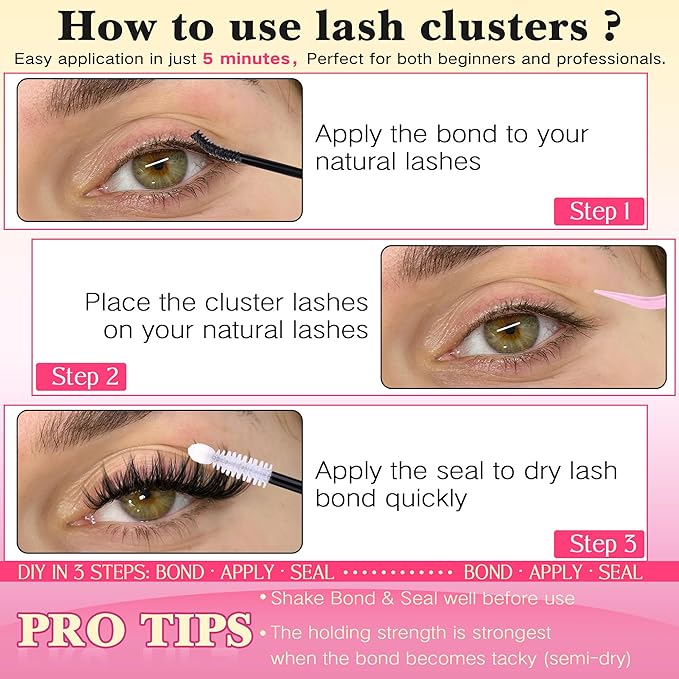 FANXITON Lash Clusters Kit Wispy Clusters Eyelash Extensions Natural Lash Extension Kit 168 Pcs 10-18mm Individual Lashes Thin Band Cluster Lashes with Waterproof Lash Bond and Seal Tweezers