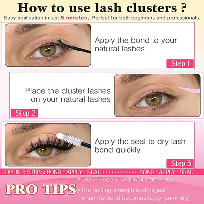 FANXITON Lash Clusters Kit Wispy Clusters Eyelash Extensions Natural Lash Extension Kit 168 Pcs 10-18mm Individual Lashes Thin Band Cluster Lashes with Waterproof Lash Bond and Seal Tweezers