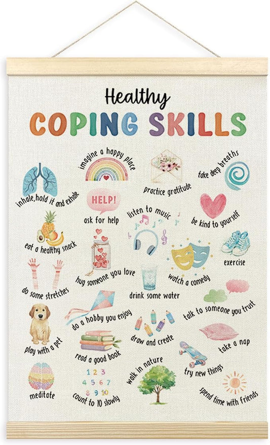 TLESKE Mental Health Healthy Coping Skills Poster Hanger Frame, Inspirational Hanging Wall Art Decor for Classroom Therapist Therapy Counseling Office Nursery Playroom, Positive Prints Picture, 12x16