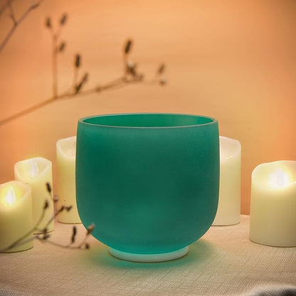 ALIOTH Green 8 inch F Note Crystal Singing Bowl Heart Chakra with Singing Bowl Striker