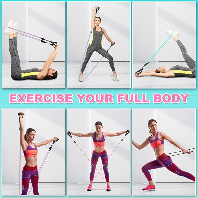 Resistance Band Set. Exercise Bands with Handles, Door Anchor and Ankle Strap. Home Gym, Supports Full-Body Workouts - with Training Guide and Fitness Video