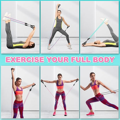 Resistance Band Set. Exercise Bands with Handles, Door Anchor and Ankle Strap. Home Gym, Supports Full-Body Workouts - with Training Guide and Fitness Video