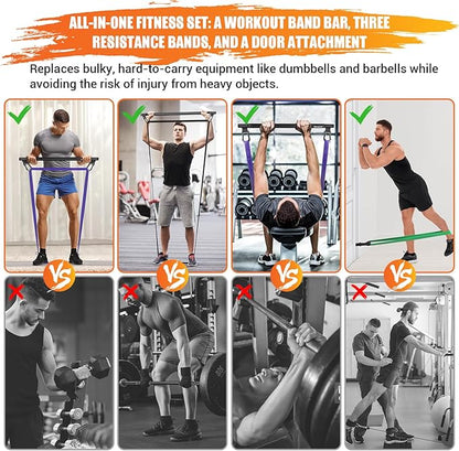 Portable Heavy Duty Resistance Bar with 3 Resistance Bands, Pilates Bar with Pull Up Bands & Training Poster, Yoga Pilates Equipment for Home Gym