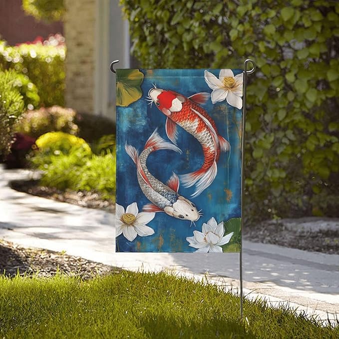 Two koi fish Garden Flag 12x18 In Double Sided Yard Flags Lawn Sign Decor No Flagstand