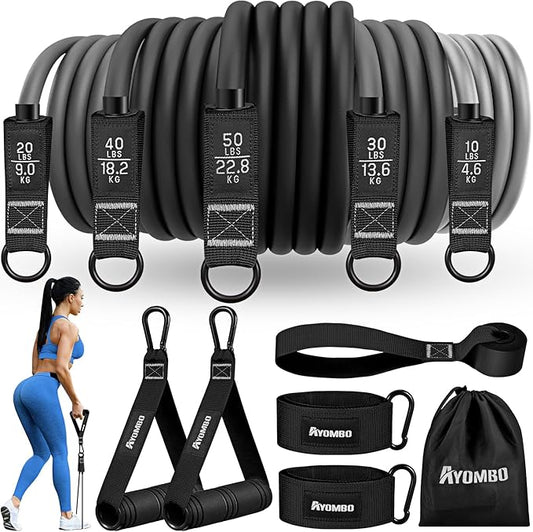 Resistance Bands, Exercise Bands with Handles for Working Out, Fitness Bands for Women, Workout Equipment Home Gym, Training Bands with Door Anchor, Ankle Straps, Shape Body, Physical Therapy