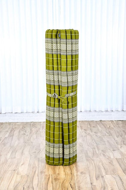 Leewadee - Foldable Floor Mattress - Japanese Roll Up Futon -Trifold Tatami Mat- Guest Floor Bed - Camping Mattress - Thai Massage Mat, Kapok Filled, 75 x 57 inches, Green