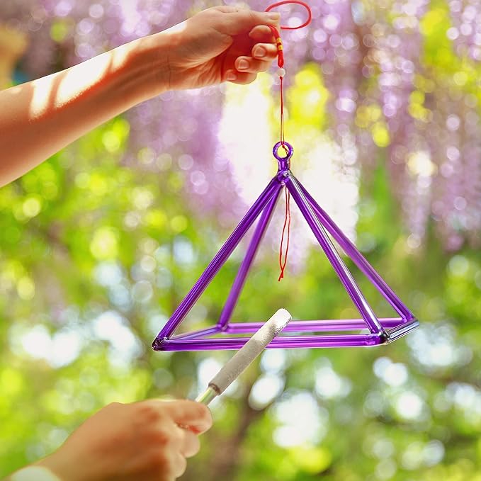 TOPFUND 6" Purple Crystal Singing Pyramid Sound Therapy Instrument with Carrying Case and Quartz Suede Mallet