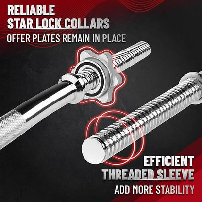 Yes4All 480LB Standard Straight Barbell 60" & EZ Curl Bar 47", Weight Bar 1" Diameter - Star Lock Collars & Rubber Ring for Deadlifts, Squats