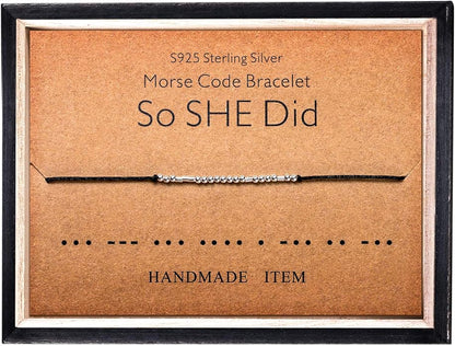 KGBNCIE Morse Code Bracelet for Women Sterling Silver Beads on Silk Cord Secret Message Fuck Friendship Inspirational Encouragement Bracelet Gift for Her