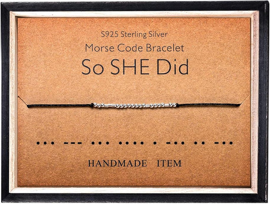 KGBNCIE Morse Code Bracelet for Women Sterling Silver Beads on Silk Cord Secret Message Fuck Friendship Inspirational Encouragement Bracelet Gift for Her