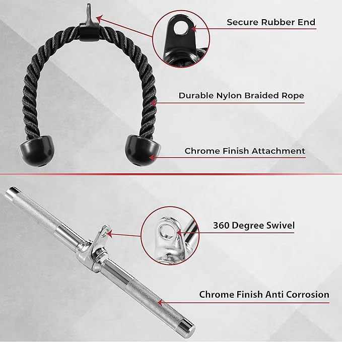 Yes4All Cable Machine Attachment, Tricep Straight Bar, V Bar, LAT Pulldown Attachments/Accessories Load 880lbs for Home Gym