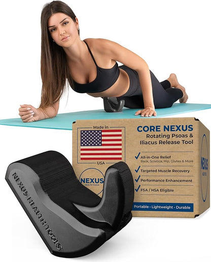 Core Nexus - Rotating Psoas & Iliacus Release Tool | Hip Flexor Mobility | All-in-One Lower Back & Sciatica Pain Relief | Muscle Recovery | Performance Enhancement | Black