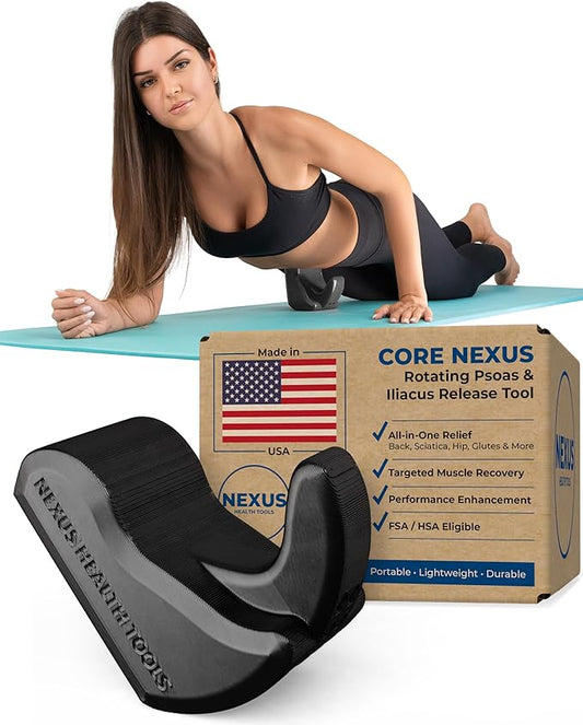 Core Nexus - Rotating Psoas & Iliacus Release Tool | Hip Flexor Mobility | All-in-One Lower Back & Sciatica Pain Relief | Muscle Recovery | Performance Enhancement | Black